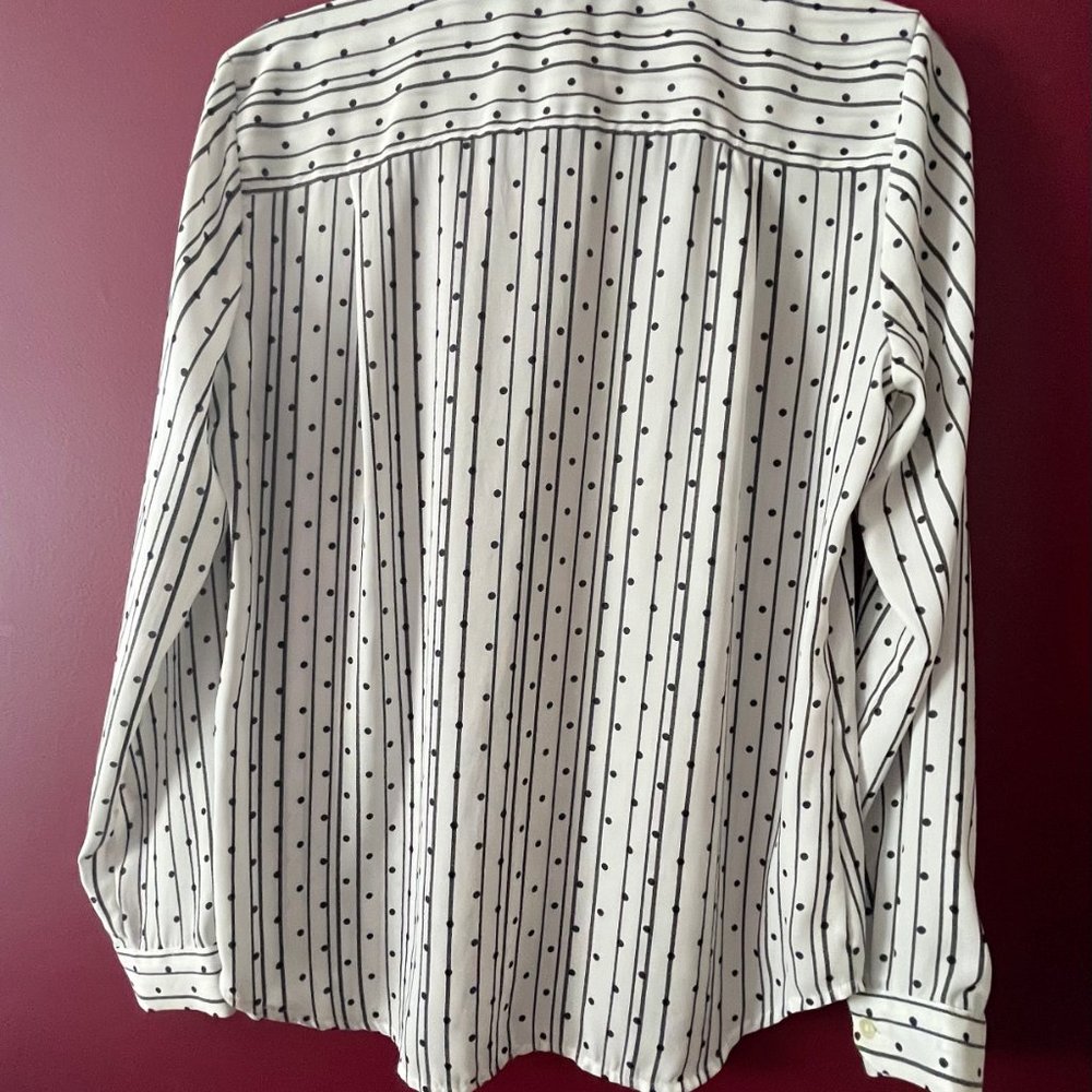 Loft: Camp shirt white with black stripes and black velvet flocked dots. Size . - Picture 2 of 7